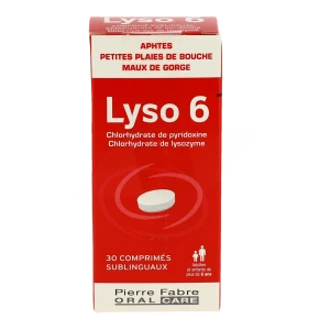 Boîte de Lyso 6, 30 comprimés sublinguaux pour le traitement des aphtes et maux de gorge