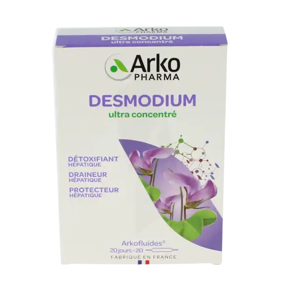 Boîte Arkofluide Bio Ultraextract Desmodium 20 ampoules buvables soutien hépatique
