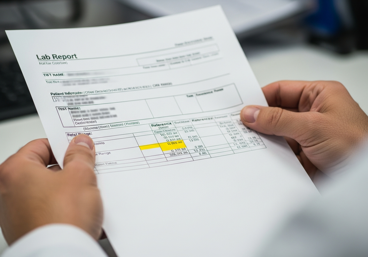 Mains tenant une feuille de résultats d'analyses sanguines