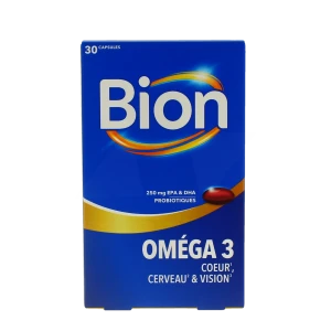 Boîte de Bion Oméga 3, 30 capsules, complément alimentaire pour la fonction cardiaque