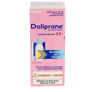 Flacon de Doliprane 2,4 % suspension buvable avec sa pipette doseuse