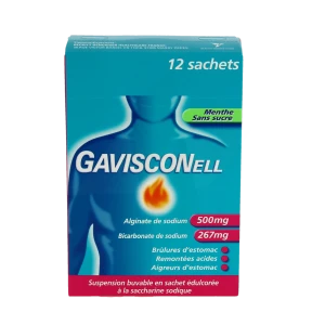 Sachets-doses Gavisconell menthe sans sucre contre les remontées acides