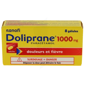 Boîte de Doliprane 1000 mg, 8 gélules de paracétamol