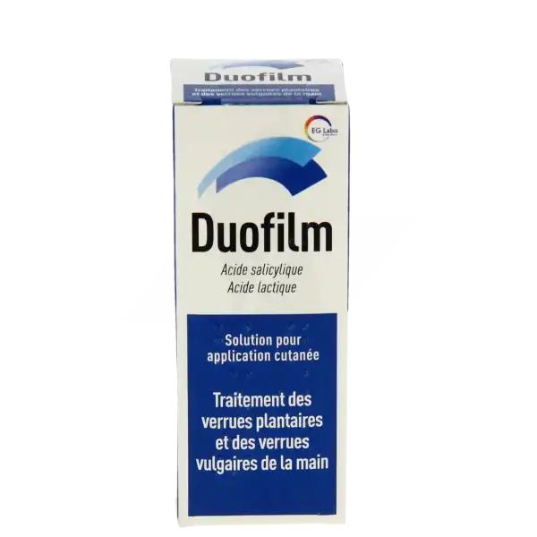 Flacon de Duofilm solution pour application cutanée 15 ml, traitement kératolytique des verrues