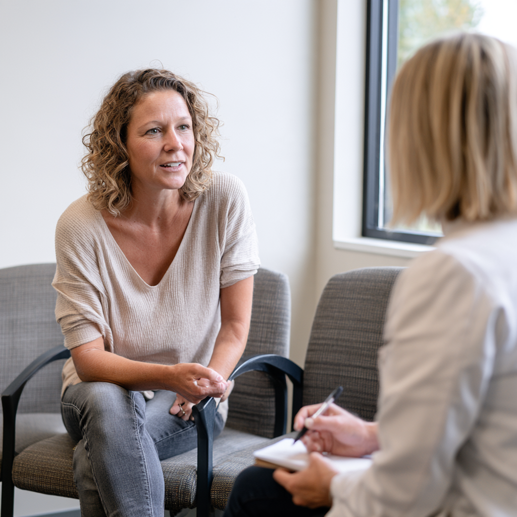 Patiente posant des questions à un médecin lors d'une consultation pour des vertiges positionnels