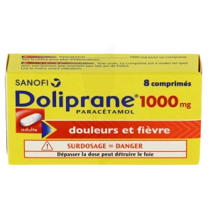 Boîte de Doliprane 1000 mg comprimés de paracétamol