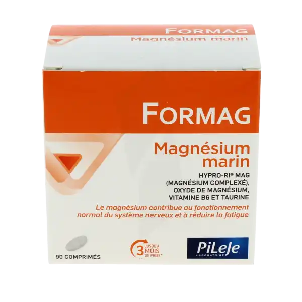 Boîte de Pileje Formag 90 comprimés, magnésium avec vitamine B6 et taurine pour la détente musculaire du soir