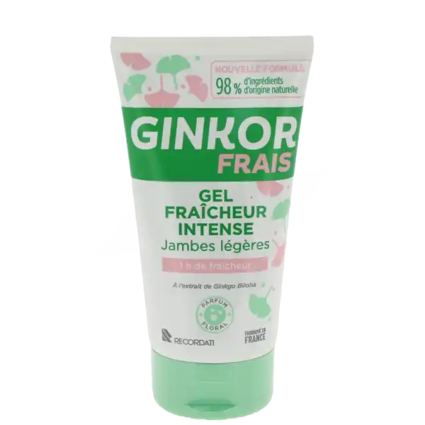 Tube de Ginkor Frais gel fraîcheur intense 150 ml pour le massage des jambes lourdes le soir